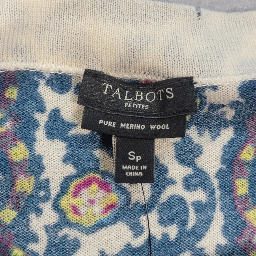 Talbots Merino Wool Sweater Medallion Print Knit Womens Petite Small Lightweight